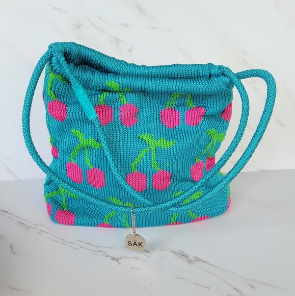 GUC The Sak Cherry Crochet Bag Y2K style Blue Pink - Picture 3 of 10